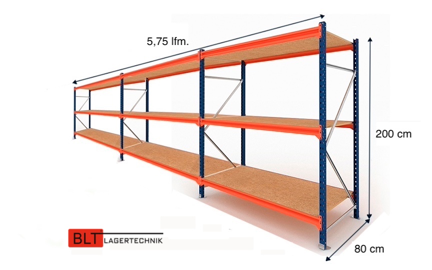 5,75 lfm Weitspannregale 80cm tief , 3 Ebenen, Werkstattregale , Lagerregale , Großfachregale , Handlager , Fachbodenregale